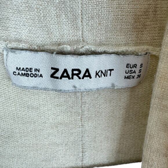 Zara Knit Cream Lightweight Tight Knit Open Cardigan Sweater Nylon Viscose Sz S - Picture 4 of 7